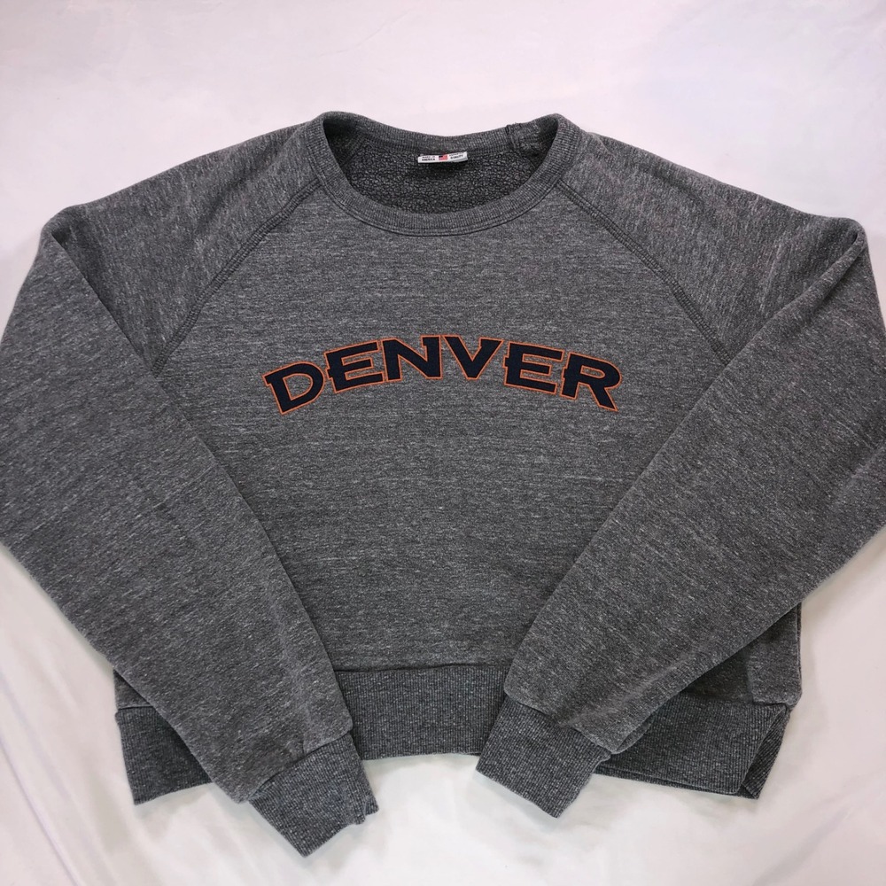 Where I\'m From Denver Mile High Sweatshirt Gray Navy Orange Mens Large Cropped